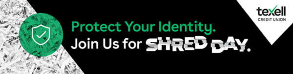 IMAGE: Shredded paper with text Protect Your Identity. Join Us for Shred Day.