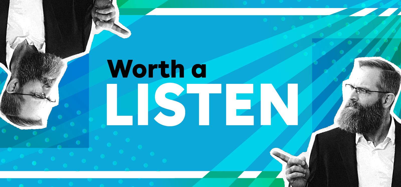 IMAGE: Podcast host Chris Haynie on blue background with text Worth a Listen