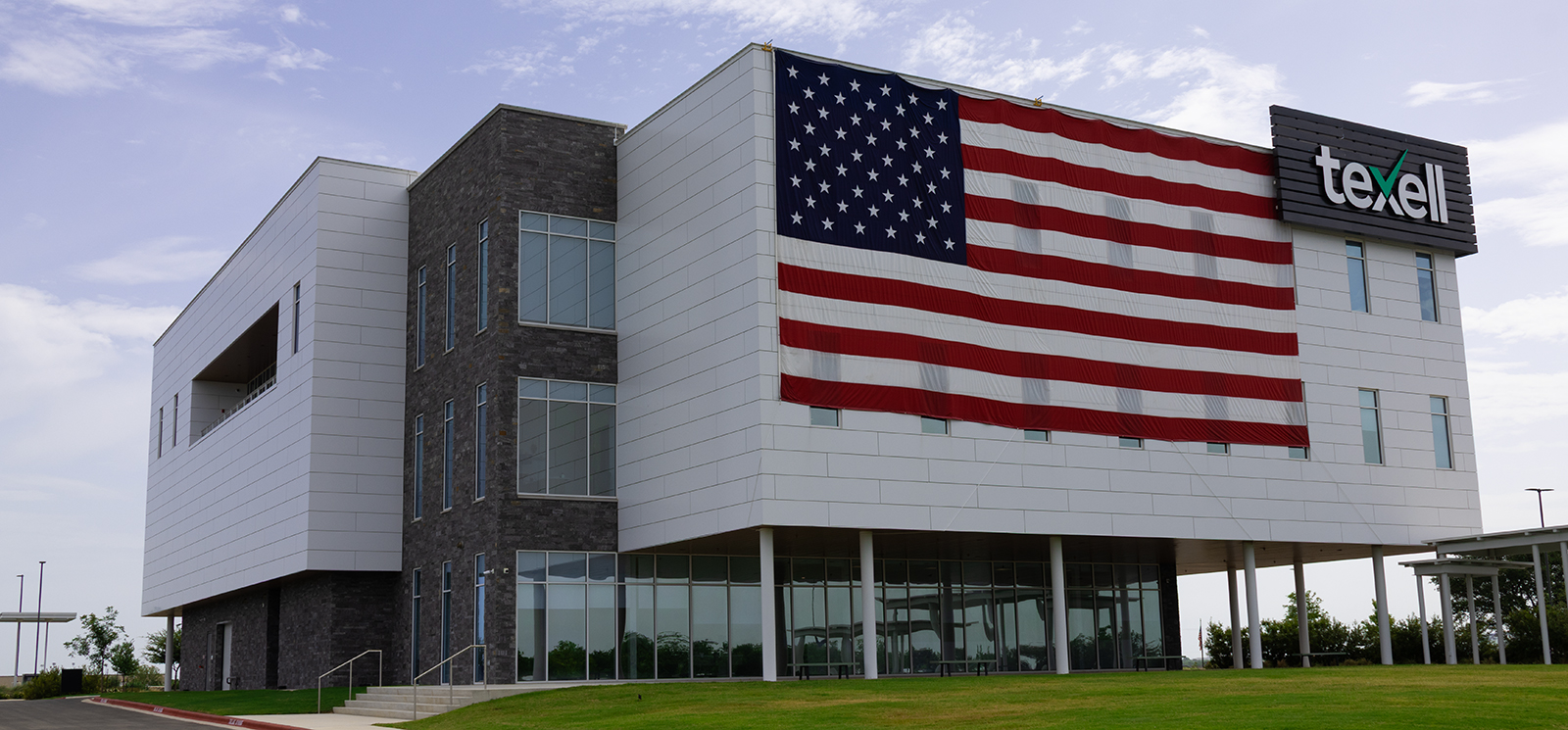 IMAGE: United States flag hanging on Texell's Headquarters for the 4th of July