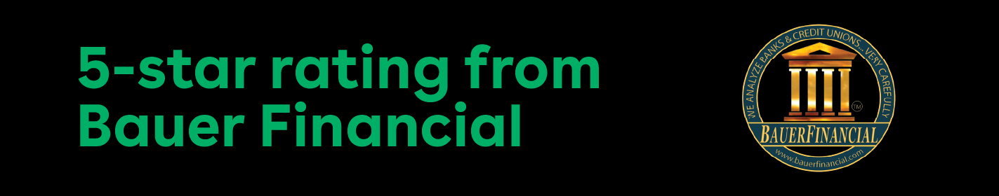 IMAGE: Bauer Financial logo with text 5-star rating from Bauer Financial