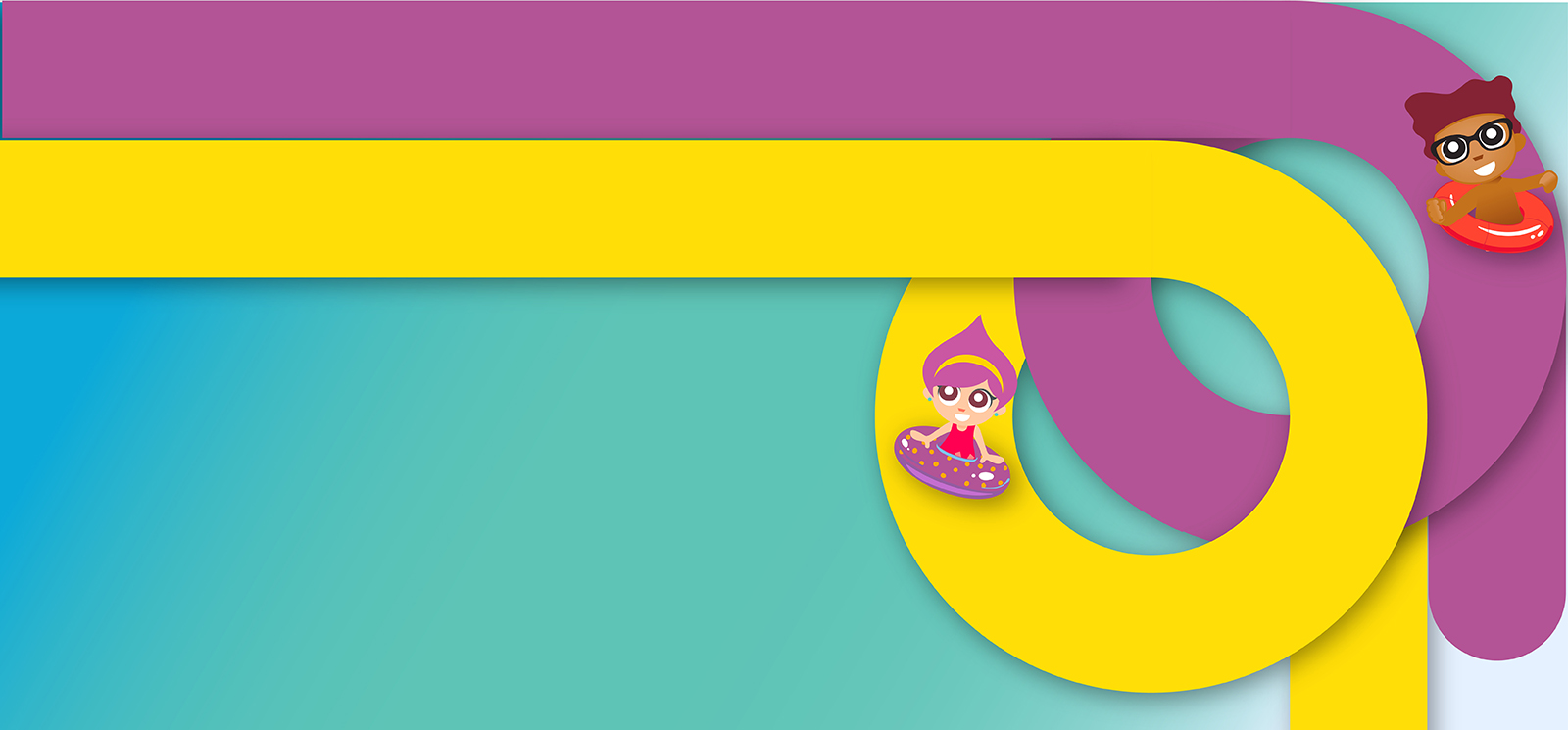 IMAGE: Animated Dollar Squad characters in inner tubes riding water slides